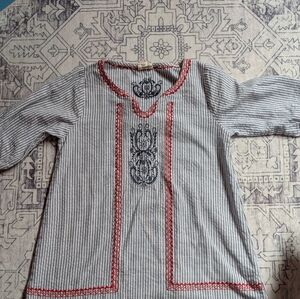 Hayden Kids Striped Dress with Red and Blue Embroidery